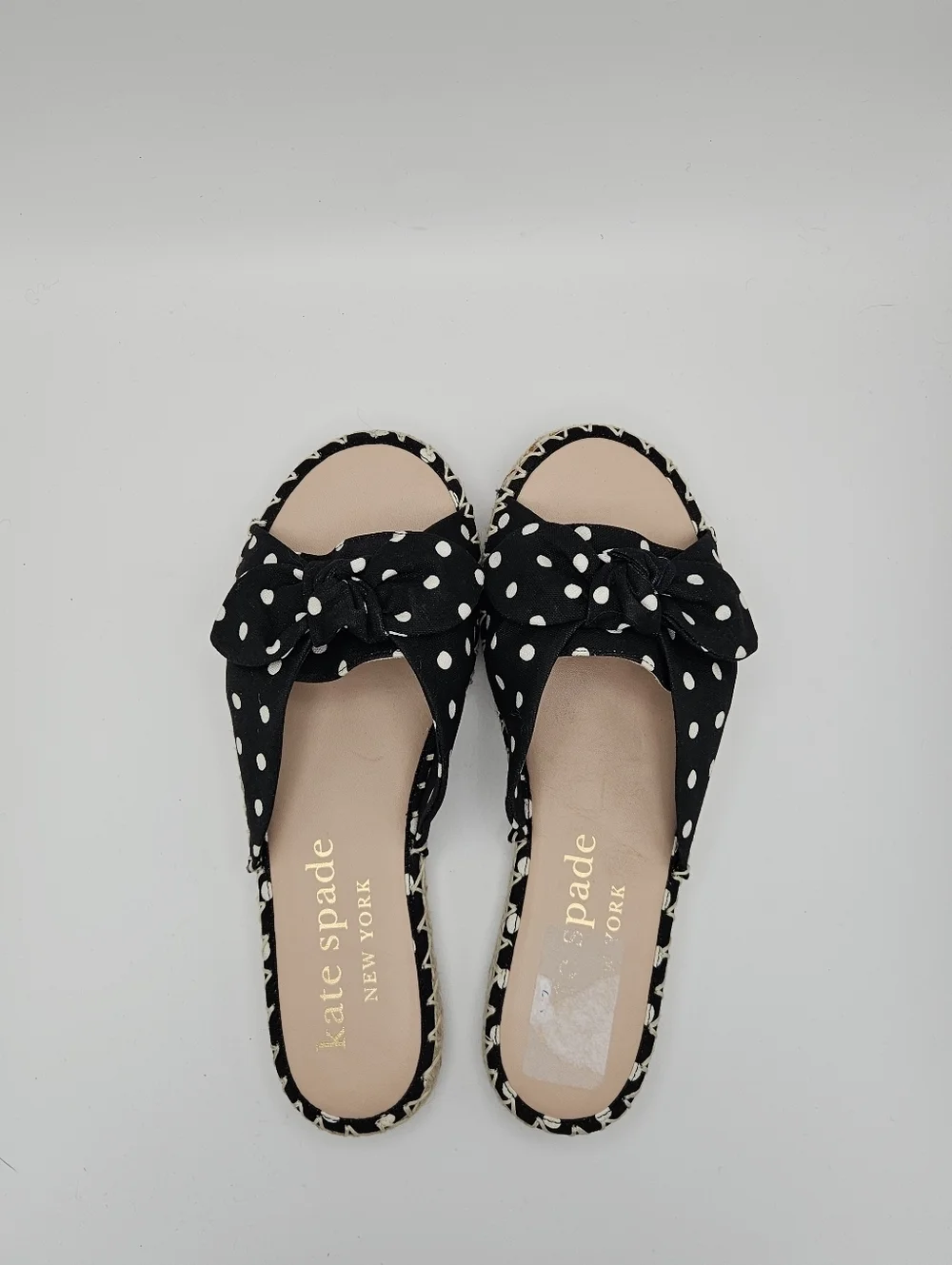 kate spade Saltie Shore black polka dot espadrille slide sandals size 9.5